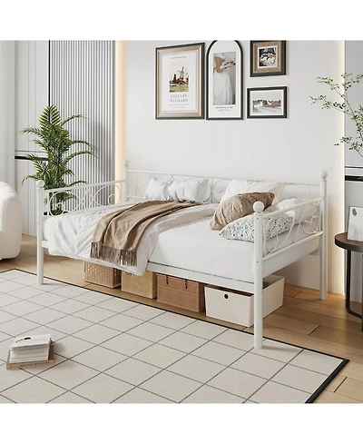 gaomon Twin Metal Daybed Frame with Floral Headboard, Steel Slats, Space-Saving