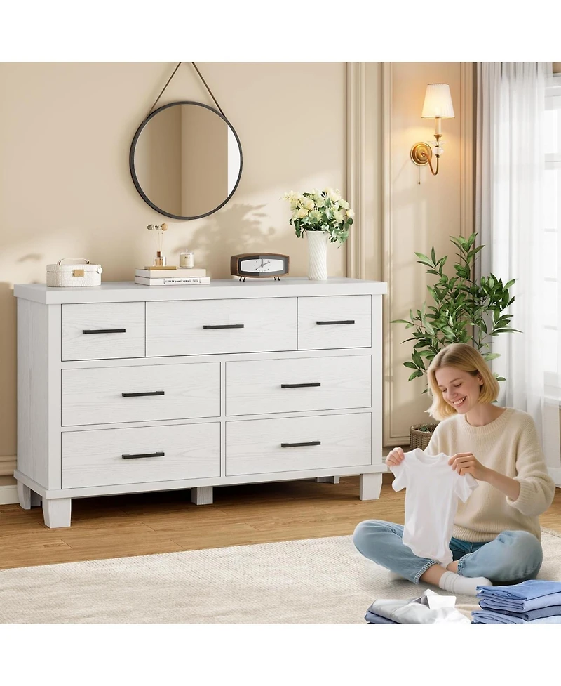 gaomon 7 Drawer Wide Wood Dresser with Metal Handles, Modern Storage Cabinet for Bedroom, Hallway