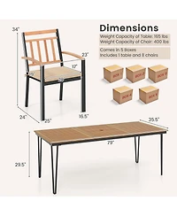 Gymax 9 Pcs Patio Dining Set w/ Rectangular Acacia Wood Dining Table 8 Cushioned Chairs