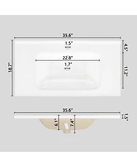 Sillysis 35.6" Rectangular Ceramic Bathroom Sink, Modern Vessel Basin with Overflow for Vanity Countertop
