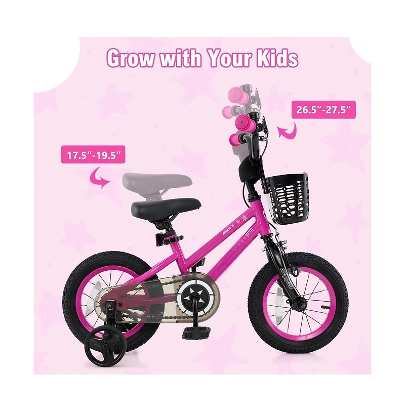 Hongge 12 Inch Kids Bike Adjustable Bicycle with Front Basket for Children Aged 3-4 Years Old
