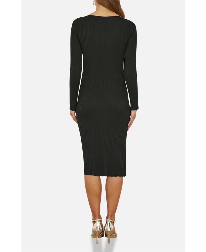 Yumi Women's Bedazzled Neck Fitted Midi Knitted Dress