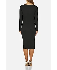 Yumi Women's Bedazzled Neck Fitted Midi Knitted Dress