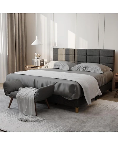 Gaomon King Size Upholstered Bed Frame with Linen Headboard, 12-Panel Padded Design, Wood Slats Support, No Noise, Modern Low Profile for Bedroom