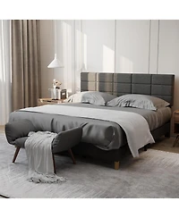 Gaomon King Size Upholstered Bed Frame with Linen Headboard, 12-Panel Padded Design, Wood Slats Support, No Noise, Modern Low Profile for Bedroom