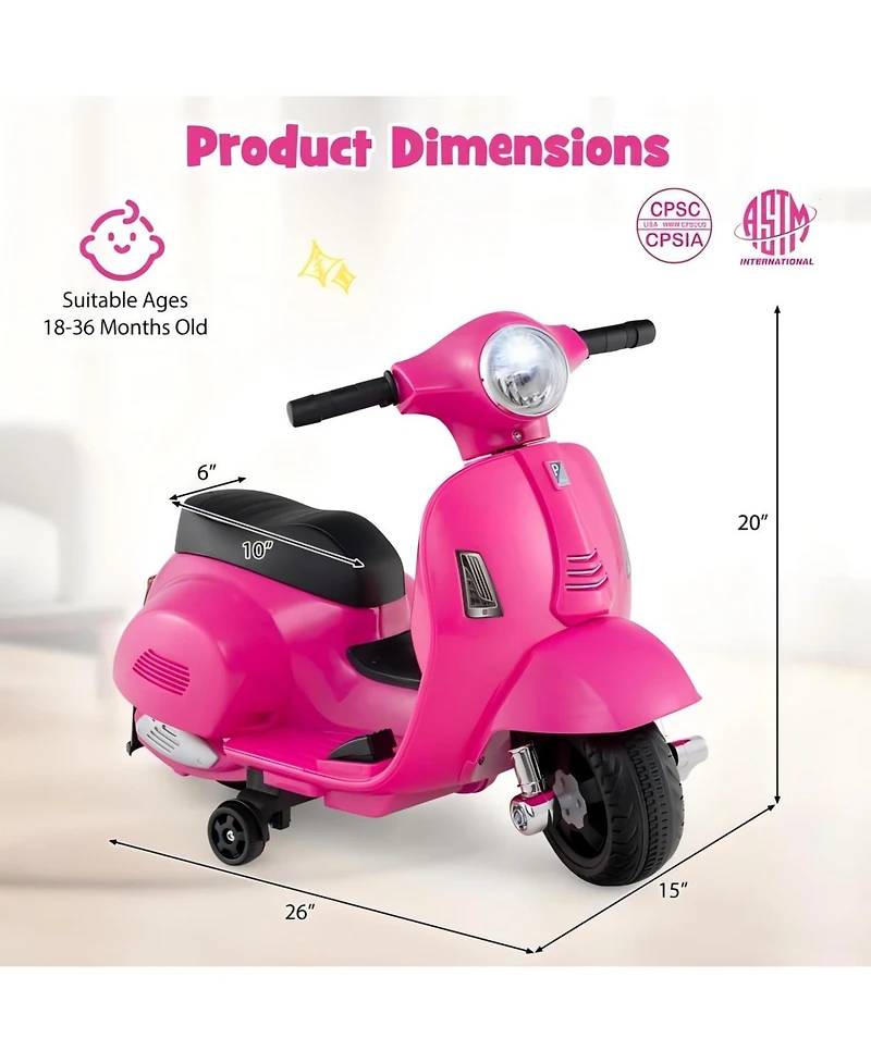 Hongge Kids Ride on Motorcycle Licensed Vespa with Led Headlight and Horn Sound