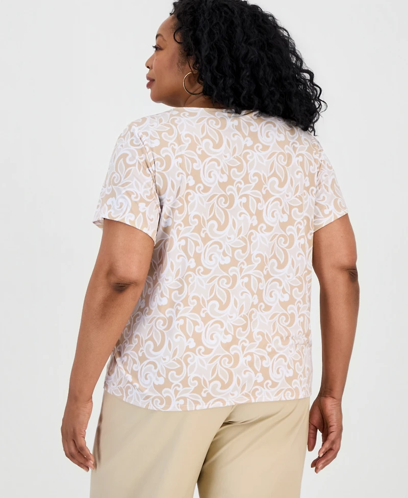 Jm Collection Plus Dolce Scroll V-Neck Zipper Top, Macy's Exclusive