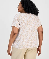 Jm Collection Plus Dolce Scroll V-Neck Zipper Top, Macy's Exclusive