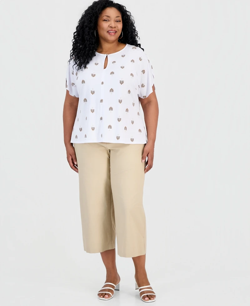 Jm Collection Plus Painted Fan Keyhole Dolman-Sleeve Top, Macy's Exclusive