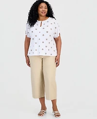 Jm Collection Plus Painted Fan Keyhole Dolman-Sleeve Top, Macy's Exclusive