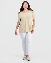Jm Collection Plus Solid V-Neck Flutter-Sleeve Top, Macy's Exclusive
