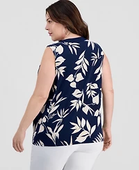 Jm Collection Plus Printed Lace-Up Sleeveless Top, Macy's Exclusive