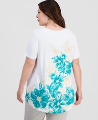 Jm Collection Plus Painted Floral Scoop-Neck Top, Macy's Exclusive