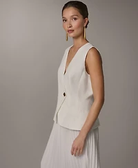 Donna Karan New York Women's Sleeveless V-Neck Vest and Pleated Skirt, 2-Piece Set Dress