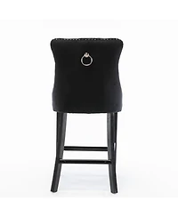 Set of 2 Velvet Counter Height Stools, 26.3" Button Tufted Upholstered Kitchen Island Chairs with Back -The Pop Home