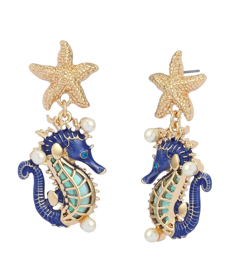 Betsey Johnson Faux Stone Seahorse Drop Earrings