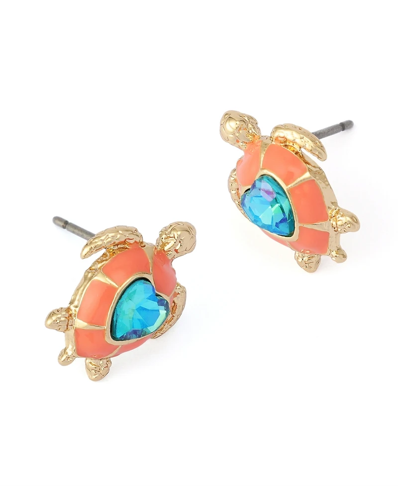 Betsey Johnson Faux Stone Cowabunga Turtle Stud Earrings