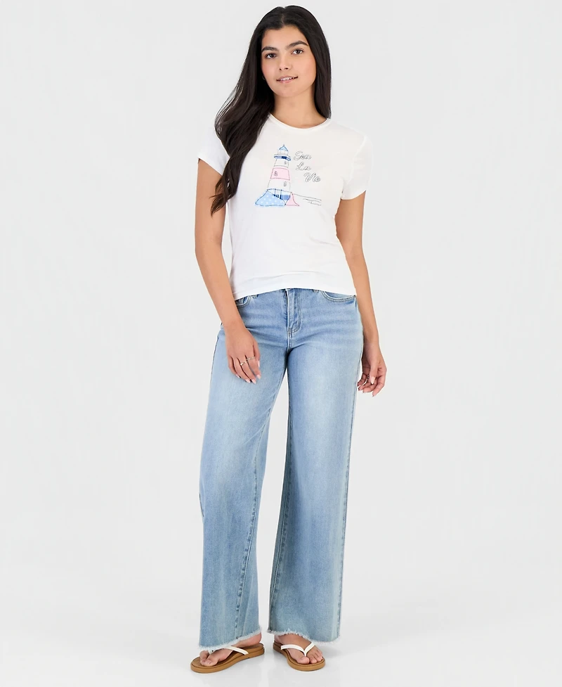 Rebellious One Juniors' Embroidered Crewneck T-Shirt