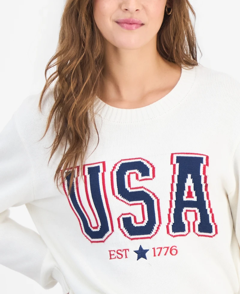 Hooked Up by Iot Juniors' Usa Crewneck Sweater
