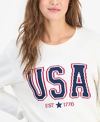 Hooked Up by Iot Juniors' Usa Crewneck Sweater