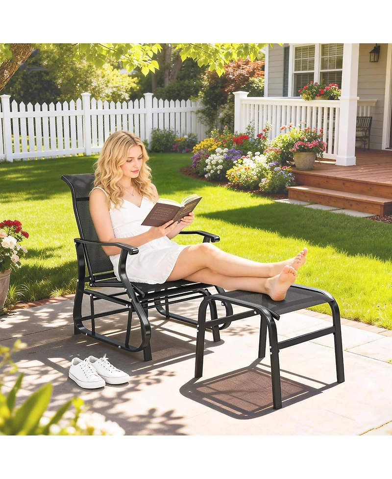 Outsunny Outdoor Glider with Ottoman, High Back Patio Glider Set