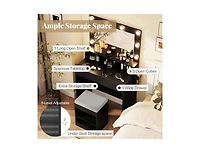 Slickblue Vanity Table Set with Lighted Mirror and Cushion Stool-Black