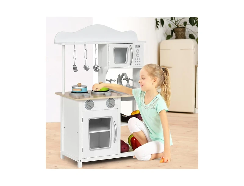 Wooden Pretend Play Kitchen Set for Kids with Accessories and Sink