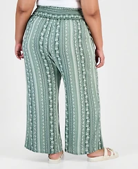 Kingston Grey Trendy Plus Printed Smocked-Waist Wide-Leg Pants
