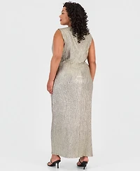 Connected Plus Sleeveless Surplice Flower-Detail Dress