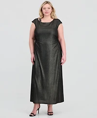 Connected Plus Metallic Cap-Sleeve Dress