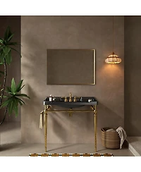 Sillysis 36" Bathroom Console Sink with Black Ceramic Vanity, Wall Mounted Basin & Stainless Steel Legs, Towel Bar Included