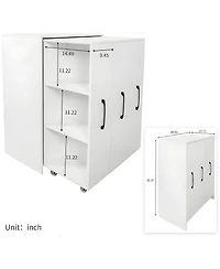 Rainsken 3-Tier Rolling Bookcase with Pull-Out Doors, Hidden Storage Cabinet with Wheels for Home Office, Living Room