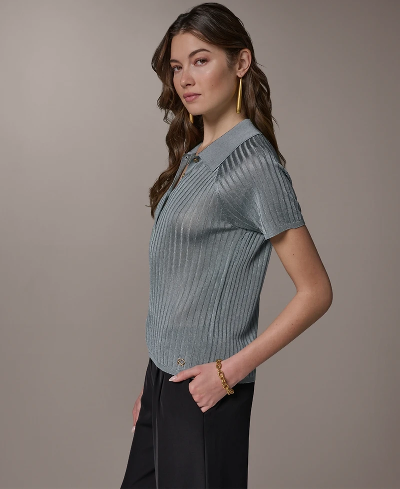 Donna Karan New York Petite Short-Sleeve Polo Sweater Top