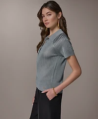 Donna Karan New York Petite Short-Sleeve Polo Sweater Top