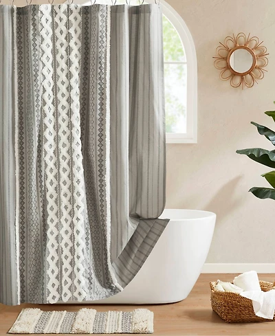 Ink+Ivy Imani Stripe Cotton Chenille Shower Curtain, 72" x