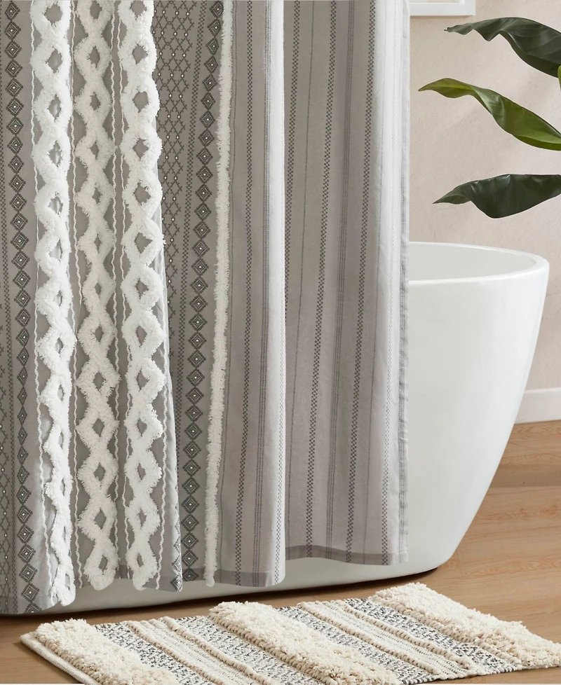 Ink+Ivy Imani Stripe Cotton Chenille Shower Curtain, 72" x