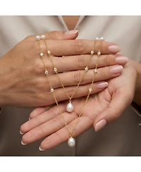 Genevive Sterling Silver 14K Gold Plated with Freshwater Pearl Layered Necklace