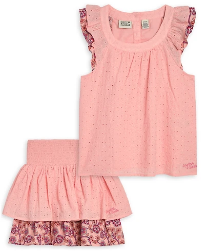 Scotch & Soda Girls' 7-14 Eyelet Ruffle-Sleeve Top and Skirt, 2-Piece Set