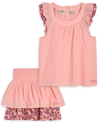 Scotch & Soda Girls' 7-14 Eyelet Ruffle-Sleeve Top and Skirt, 2-Piece Set
