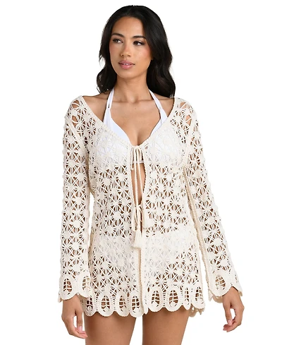 La Blanca Women's Serenity Crochet Cover-Up Kimono