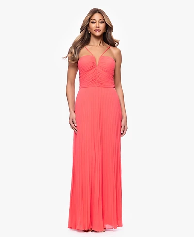 Xscape Women's V-Neck Pleated Sleeveless Gown