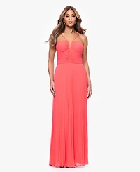 Xscape Women's V-Neck Pleated Sleeveless Gown