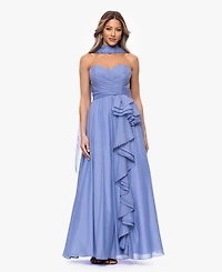 Xscape Women's Scarf Detail Strapless Gown