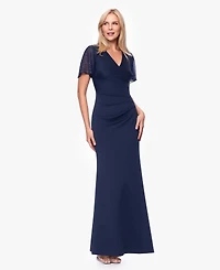 Xscape Women's Flutter-Sleeve V-Neck Gown