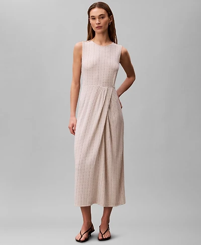 Calvin Klein Women's Printed Jersey Round Neck Sleeveless Midi Dress