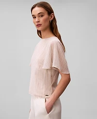 Calvin Klein Women's Printed Flutter-Sleeve Crewneck Top