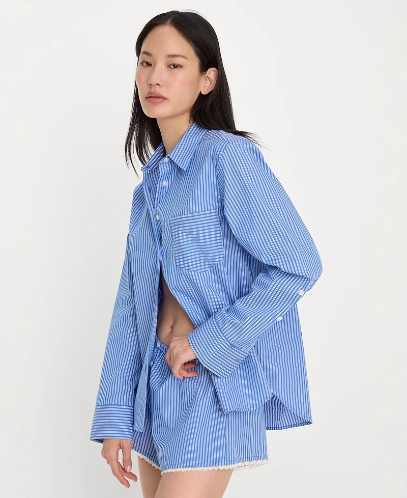 Good American Women's Classic Long-Sleeve Boxy Shirt, Regular & Plus