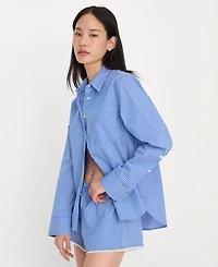 Good American Women's Classic Long-Sleeve Boxy Shirt, Regular & Plus