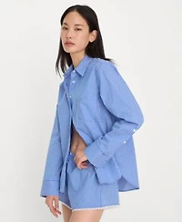 Good American Womens Classic Boxy Shirt With Sleeveless Cami Top Lace Trimmed Boxer Shorts Regular Plus Size