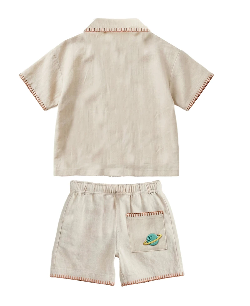 Toy Story Boys' 2T-5T Linen Short-Sleeve Shirt and Shorts, 2-Piece Set
